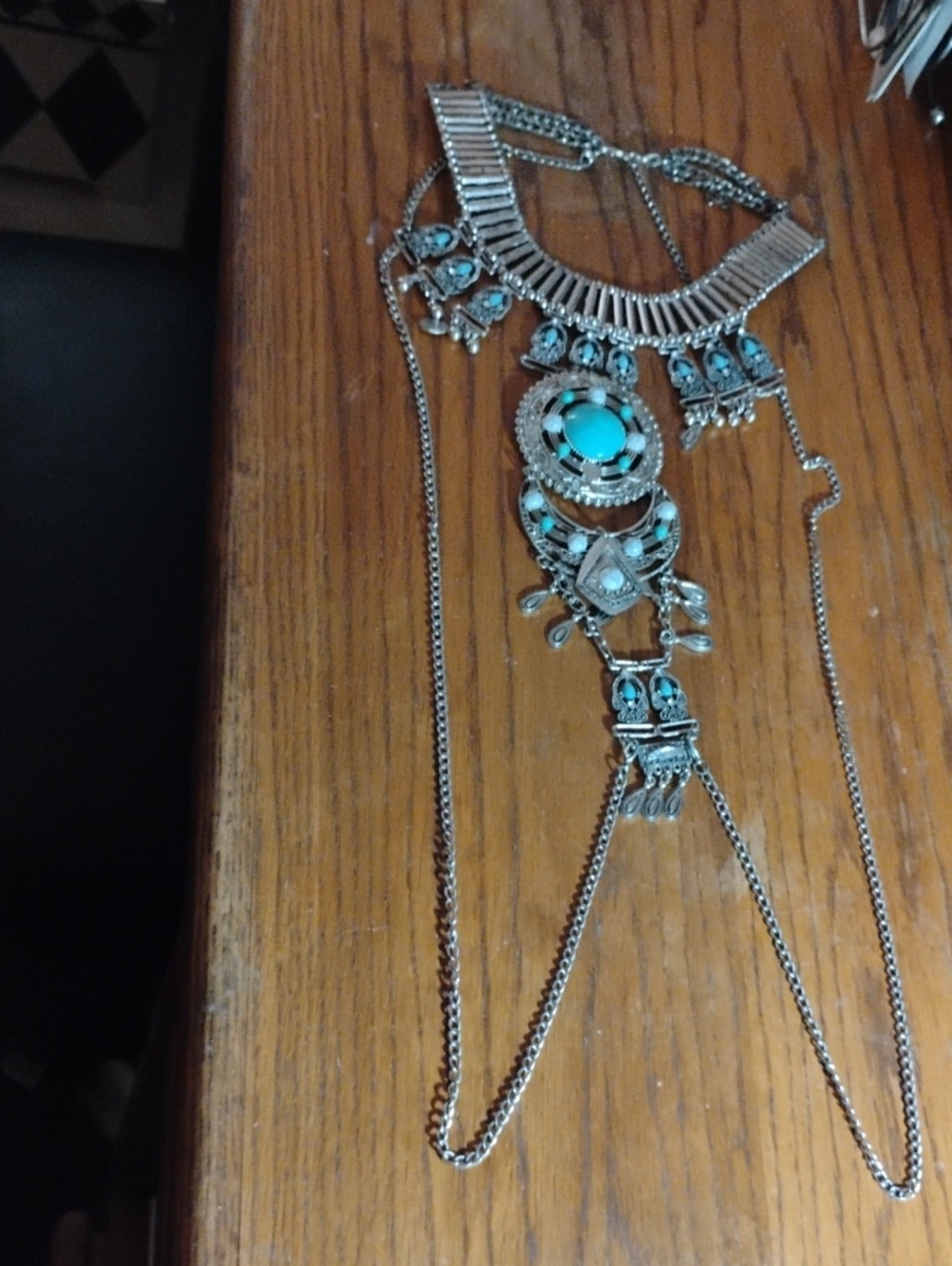 Turquoise Statement Bib Necklace - Silver-Tone Women Jewelry